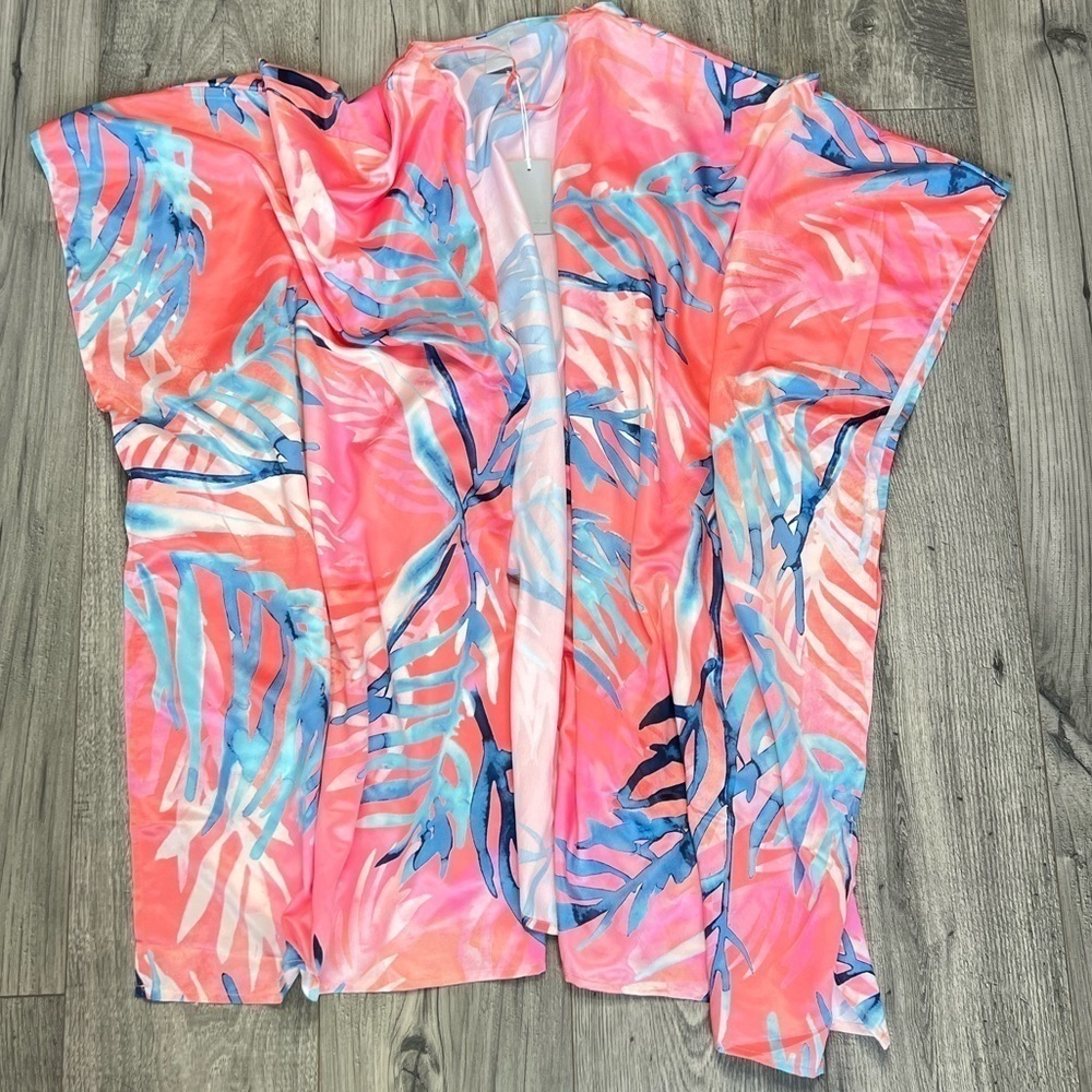Nordstrom NWT Print Ruana Kimono Duster Swim Cover Up One Size Coral Summer - Picture 11 of 11